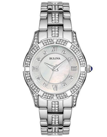 Ladies Bulova Crystal Sport Watch - White Mother of Pearl - Stainless Steel - 96L116