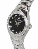 Bulova Crystal Ladies Dress Watch - Black Dial - Stainless Steel Case & Bracelet - 96L170A