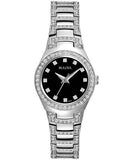 Bulova Crystal Ladies Dress Watch - Black Dial - Stainless Steel Case & Bracelet - 96L170