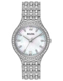 Bulova Womens Swarovski Crystal Watch - White MOP Dial - 30m - 96L242