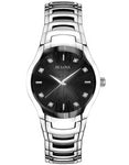 Bulova Diamond Ladies Dress Watch - Black Sun-Ray Dial - Steel Case & Bracelet - 96P146