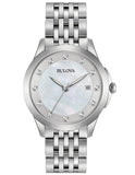 Bulova Womens Diamond Watch - Stainless - Bracelet - White MOP Dial - Date - 96P174