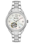 Bulova Womens Diamond Automatic - White Open Heart MOP Dial - Bracelet - 96P181