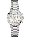 Bulova Ladies Diamond Chronograph - Mother of Pearl Dial - Steel Case & Bracelet - 96R202