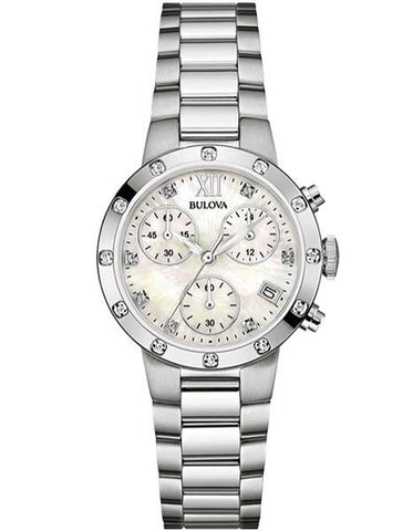 Bulova Ladies Diamond Chronograph - Mother of Pearl Dial - Steel Case & Bracelet - 96R202