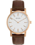 Bulova Mens Duet Dress Watch - Grey Textured Dial - Leather - Rose Gold-Tone - 97A106