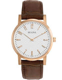 Bulova Mens Duet Dress Watch - Grey Textured Dial - Leather - Rose Gold-Tone - 97A106