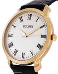 Bulova Mens Classic Watch - Silver/White Dial - Gold-Tone - Black Leather Strap - 97A123A_07b1239e-a189-4ee1-be2d-1d269685acee