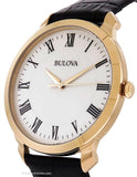 Bulova Mens Classic Watch - Silver/White Dial - Gold-Tone - Black Leather Strap - 97A123A_07b1239e-a189-4ee1-be2d-1d269685acee