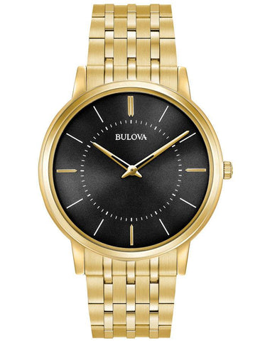 Bulova Mens Thin Classic - Gold-Tone - Bracelet - Black Dial - 30m - 97A127