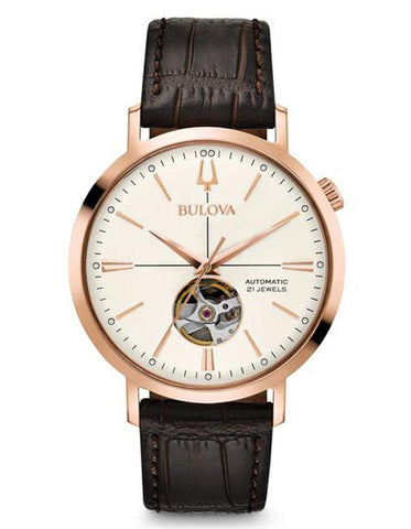 Bulova Mens Classic Automatic Watch - Rose Gold-Tone - Open Aperture Dial - 97A136_47fd239d-16ff-4dd2-abfa-3116543907ac