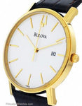 Bulova Men's Essential Strap Watch - Gold-Tone - White Dial - Brown Leather - 97B100A