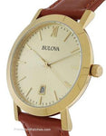 Bulova Mens Classic -  Gold-Tone Dial and Case - Cognac Brown Strap - Date - 97B135A