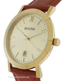 Bulova Mens Classic -  Gold-Tone Dial and Case - Cognac Brown Strap - Date - 97B135A