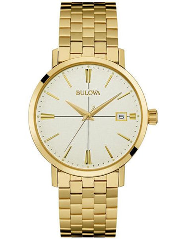 Bulova Mens Classic Collection Watch - Cream Dial - Gold-Tone - Date - Bracelet - 97B152