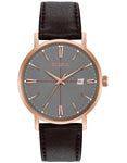 Bulova Mens Classic - Rose Gold-Tone Case - Leather Strap - Grey Dial - Date - 97B154