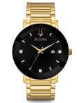 Bulova Mens Modern Diamond Watch - Gold-Tone - Black Dial - Diamonds - Bracelet - 97D116