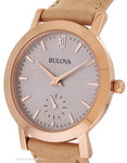 Bulova Ladies Classic - Rose Gold-Tone Case - Gray Dial -Tan Leather Strap - 97L146A