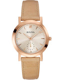 Bulova Ladies Classic - Rose Gold-Tone Case - Gray Dial -Tan Leather Strap - 97L146