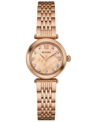 Bulova Womens Diamond Dress Watch - Rose Gold-Tone - Bracelet - 97P116