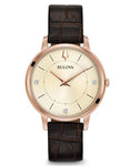 Bulova Womens Classic Watch - Rose Gold-Tone - Diamonds - Brown Leather Strap - 97P122_76ce6ec6-b564-4b97-95eb-c65b6ce6bbf6