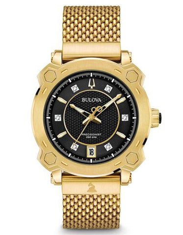 Bulova Womens GRAMMY SE Precisionist Watch - Gold-Tone - Mesh Bracelet - Diamond - 97P124