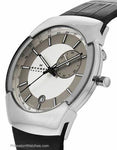 Skagen Mens Executive Black Label - Dual Time - Silver Dial - Black Leather Stap - 983XLSLBCA