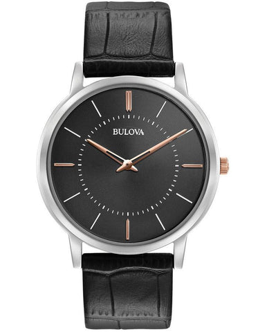 Bulova Mens Thin Classic - Stainless Steel Case - Grey Dial - Black Strap - 30m - 98A167