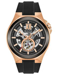 Bulova Mens Automatic Watch - Rose Gold-Tone - Open Dial - Black Strap - 100m - 98A177