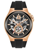 Bulova Mens Automatic Watch - Rose Gold-Tone - Open Dial - Black Strap - 100m - 98A177