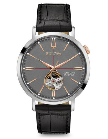 Bulova Mens Classic Watch - Gold-Tone -Grey Dial - Black Leather Strap - 98A187_3709cdad-0533-4813-a0e3-16b1c42845f7