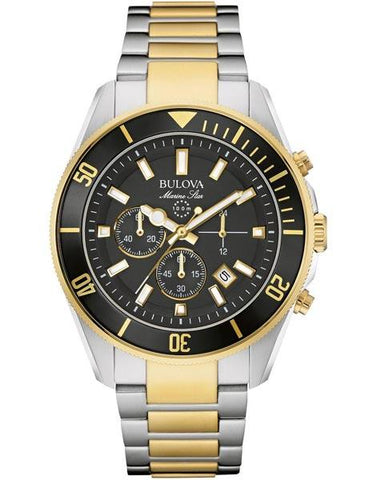 Bulova Mens Marine Star Chronograph -Two-Tone Case & Bracelet - Black Dial - 98B249