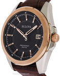 Bulova Mens Precisionist UHF - Gray Dial - Rose & Steel - Date - Brown Leather - 98B267A