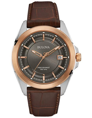 Bulova Mens Precisionist UHF - Gray Dial - Rose & Steel - Date - Brown Leather - 98B267_c0104d2e-79d6-4090-b747-dab86d37235a