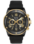 Bulova Mens Marine Star - Black IP Stainless - Gold-Tone - Black Strap - Date - 98B278