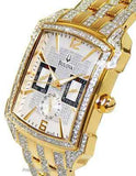 Bulova Mens Crystal Date Watch - Gold-Tone - Day - Date - 24 Hour Subdial - 98C109A