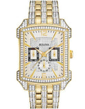 Bulova Mens Crystal Date Watch - Gold-Tone - Day - Date - 24 Hour Subdial - 98C109