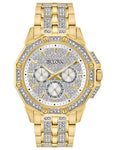 Bulova Swarovski Crystal Mens Watch - Gold-Tone - Bracelet - Pave Dial - 98C126