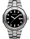 Bulova Mens 8 Diamond Black Dial Marine Star - Date - Stainless Steel - Bracelet - 98D103_3cb86242-df2a-4e00-b267-5e6e6708542a