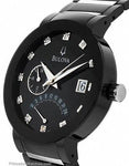 Bulova Men's Dual Time Diamond Dress Watch - Black & Silver-Tone - Date - 98D109A