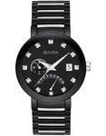 Bulova Men's Dual Time Diamond Dress Watch - Black & Silver-Tone - Date - 98D109