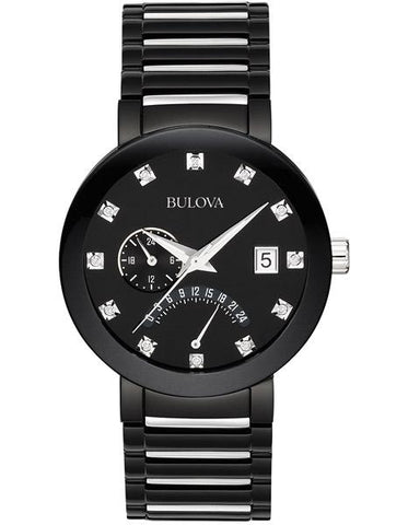 Bulova Men's Dual Time Diamond Dress Watch - Black & Silver-Tone - Date - 98D109