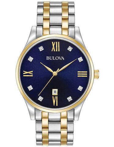 Bulova Mens Diamond - Blue Dial - Stainless Steel - Two-Tone - Bracelet - Date - 98D130_a483bf04-56a9-4c5c-9ec7-6b9038192149