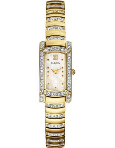 Bulova Ladies Crystal Dress Watch - Gold-Tone Case - Mother of Pearl - 98L204