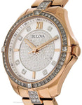 Bulova Womens Crystal Dress Watch - Rose-Tone - Bracelet - Silver Crystal Dial - 98L229A