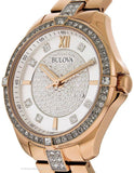 Bulova Womens Crystal Dress Watch - Rose-Tone - Bracelet - Silver Crystal Dial - 98L229A