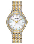 Bulova Womens Swarovski Crystal Watch - Gold-Tone - Bracelet - MOP Dial - 30m - 98L234