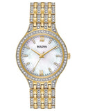 Bulova Womens Swarovski Crystal Watch - Gold-Tone - Bracelet - MOP Dial - 30m - 98L234