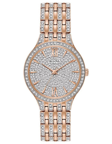 Bulova Womens Swarovski Crystal Watch - Rose Gold-Tone - Bracelet - Pave Dial - 98L235