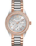 Bulova Crystal Two-Tone Ladies Day/Date Watch - Silver Dial - Steel & Rose Gold - 98N100